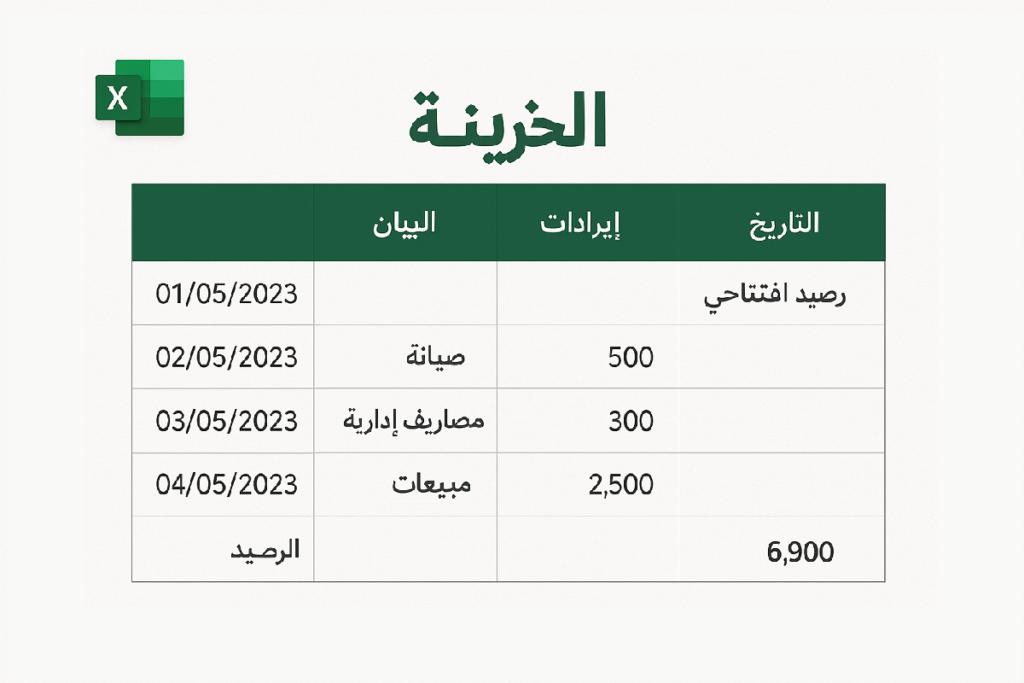 شيت Excel لحركة الخزينة